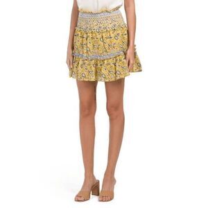 Jennifer and Grace Womens Yellow Blue Printed Floral Flare Skirt Size Large